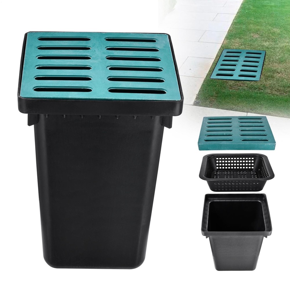 16x16in Catch Basin For Drainage With Fiber Glass Grate Debris Basket Drainage