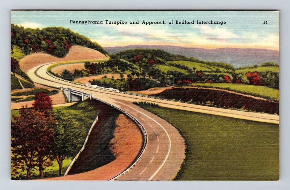 Turnpike PA-Pennsylvania, Approach Bedford Interchange, Vintage Postcard