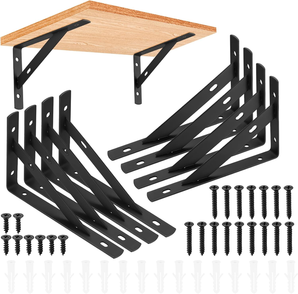 8 Pcs Heavy Duty Floating Shelf Brackets - Wall Mounted Metal Supports  