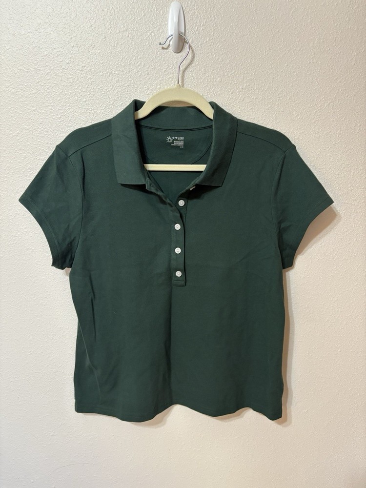 Women’s Aerie Offline Green Short Sleeve Collared Shirt, Size L