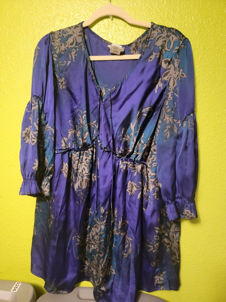 Evolution JMS Plus size 2X purple/blue print flowy v neck lightweight Boho top