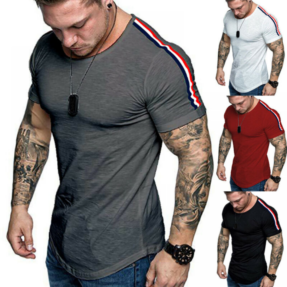 Men Short Sleeve Muscle Tee Gym Bodybuilding T-Shirt Slim Fit Shirt Casual Top