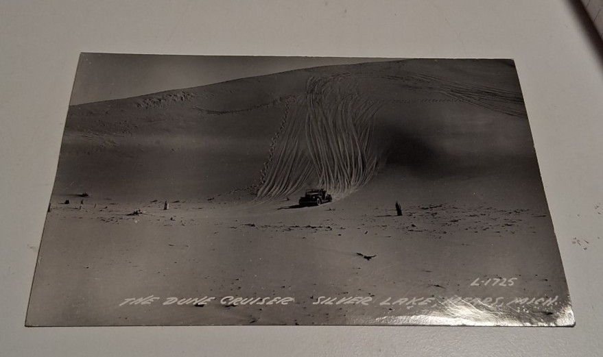 Silver Lake Mears Michigan RPPC Postcard Sand Dune Cruise Auto Car Racing