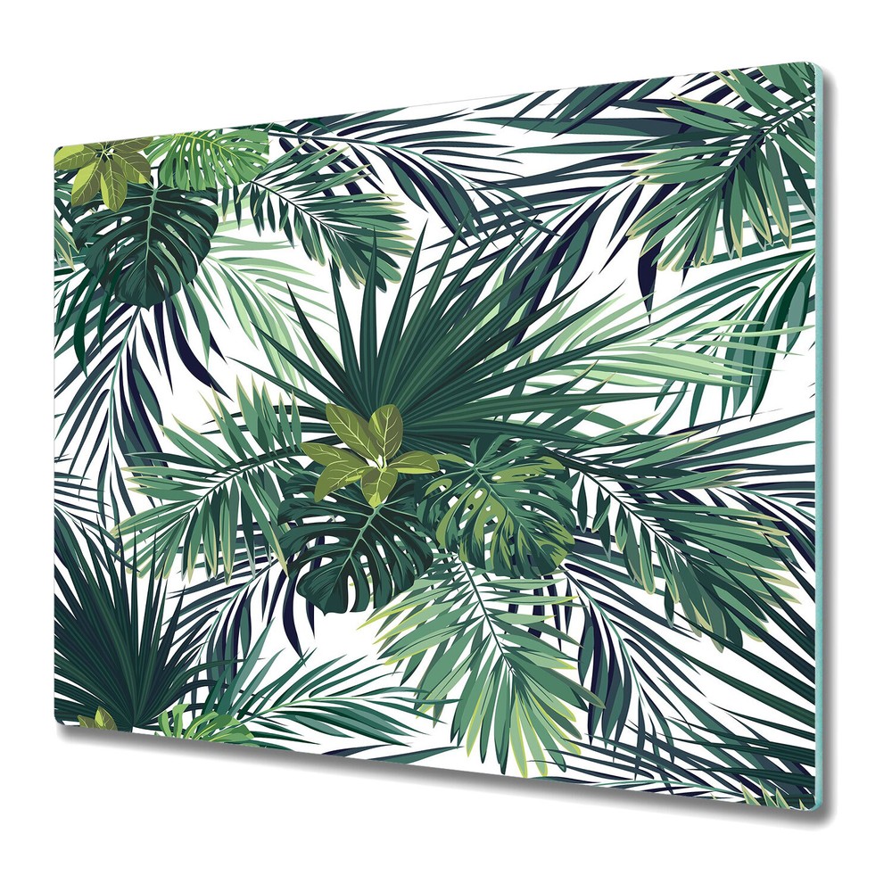 Glass Worktop Kitchen Chopping Cutting Board Tropical Leaves Tropical 60x52