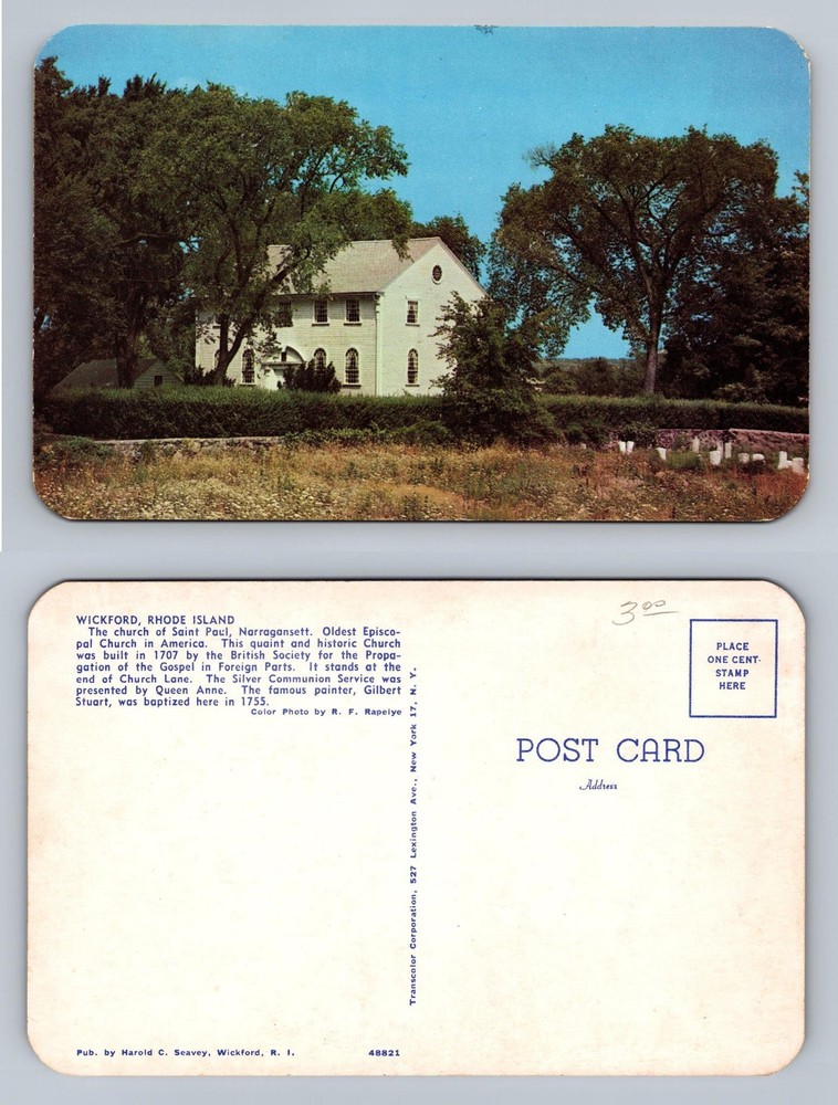 Wickford, RI-Rhode Island, St Paul’s Church Scene Old View Vintage Postcard
