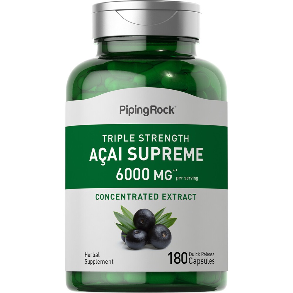 Acai Berry Capsules 6000mg | 180 Count | Non-GMO, Gluten Free | By Piping Rock-image