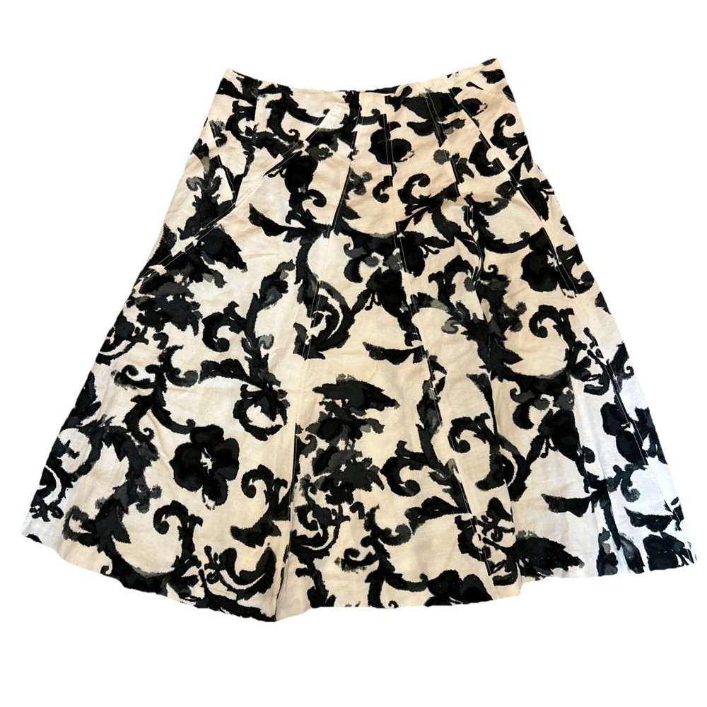 Grace Elements Linen Blend Tropical Floral Midi Skirt Size 8 Lined A Line