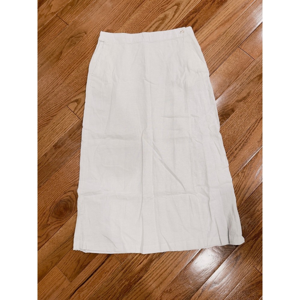 Cynthia Rowley Womens Beige Linen Blend Midi Skirt with Pockets Large NWT Staple