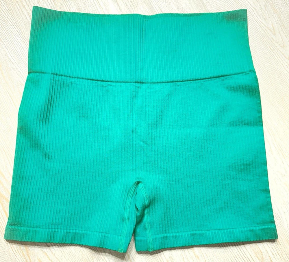 Zyia Active Green Ribbed Seamless Biker Shorts Womens Medium High Rise Gym