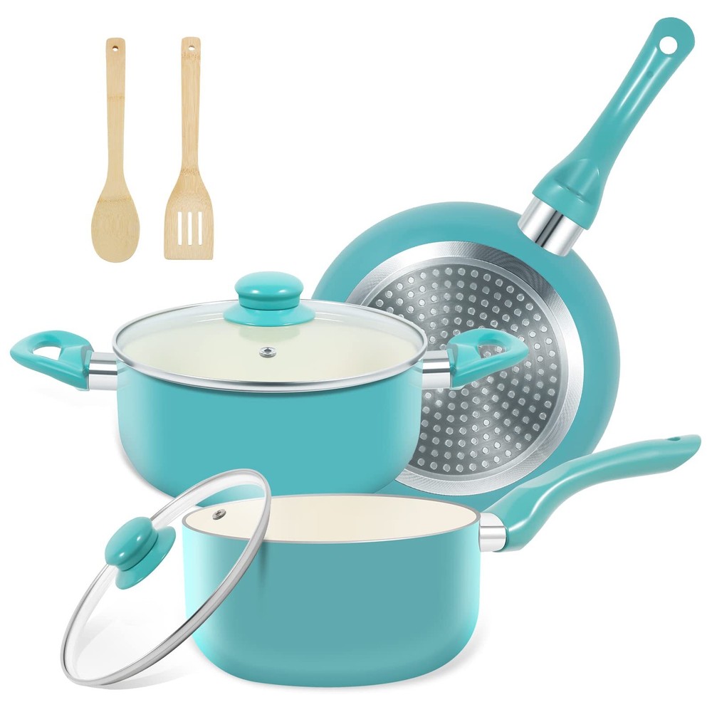 Pots and Pans Set, 7 Piece Nonstick Ceramic Cookware Set, Induction Kitchen C...