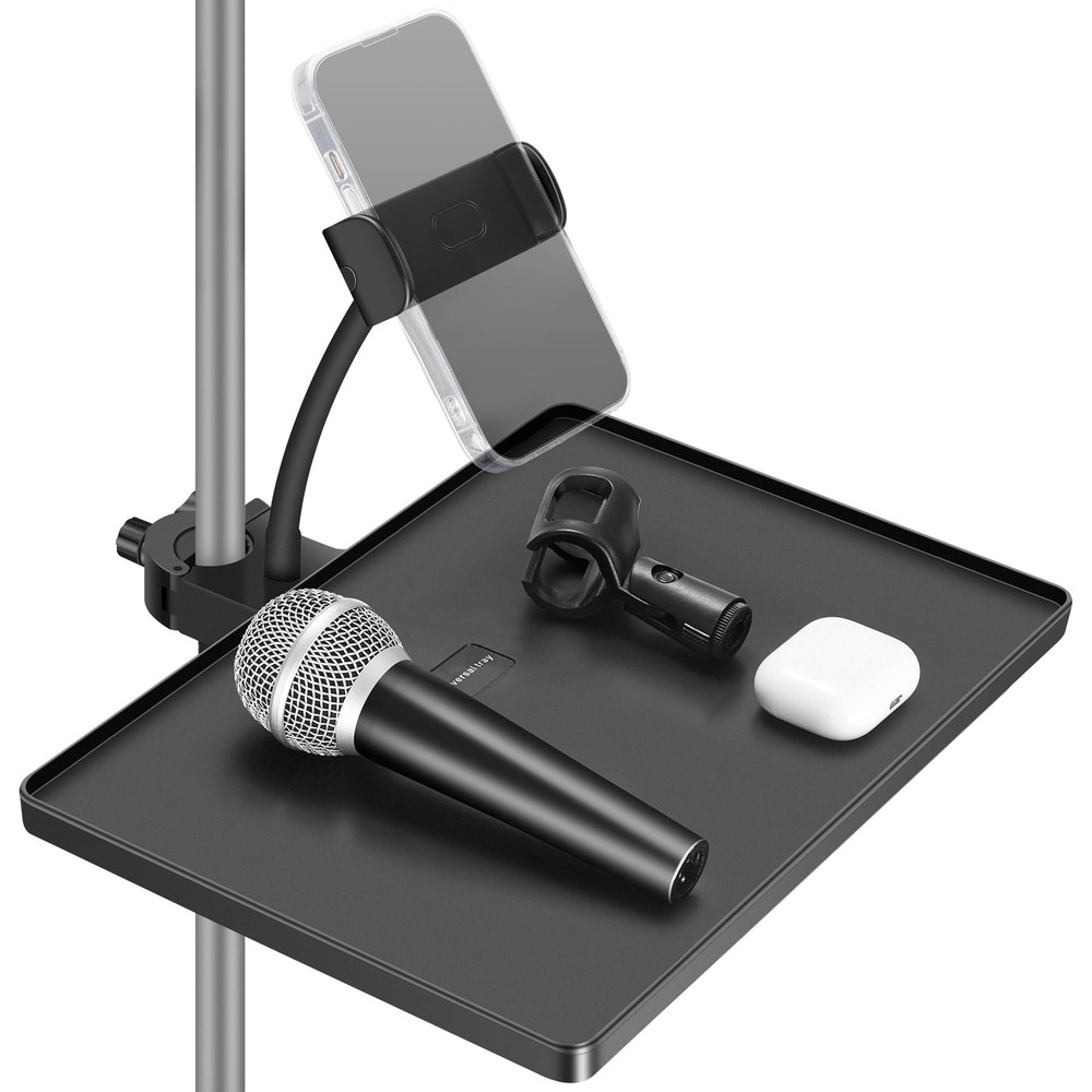 Microphone Stand Tray, Mic Stand Tray with Phone Holder Adjustable Clamp On 1...