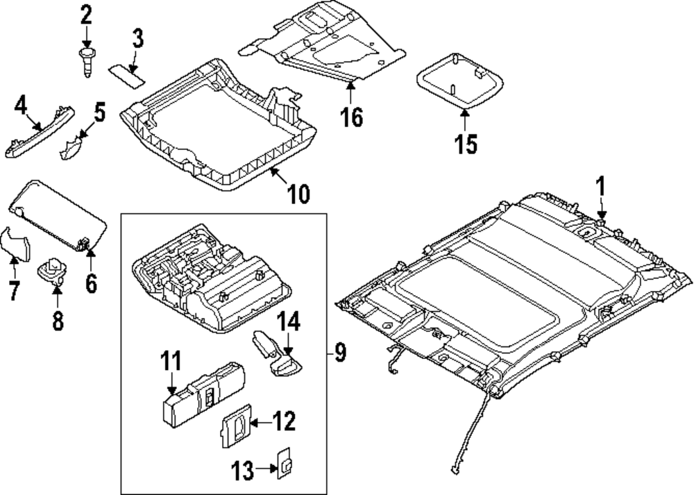 Genuine Nissan Overhead Console 26430-9BY2B