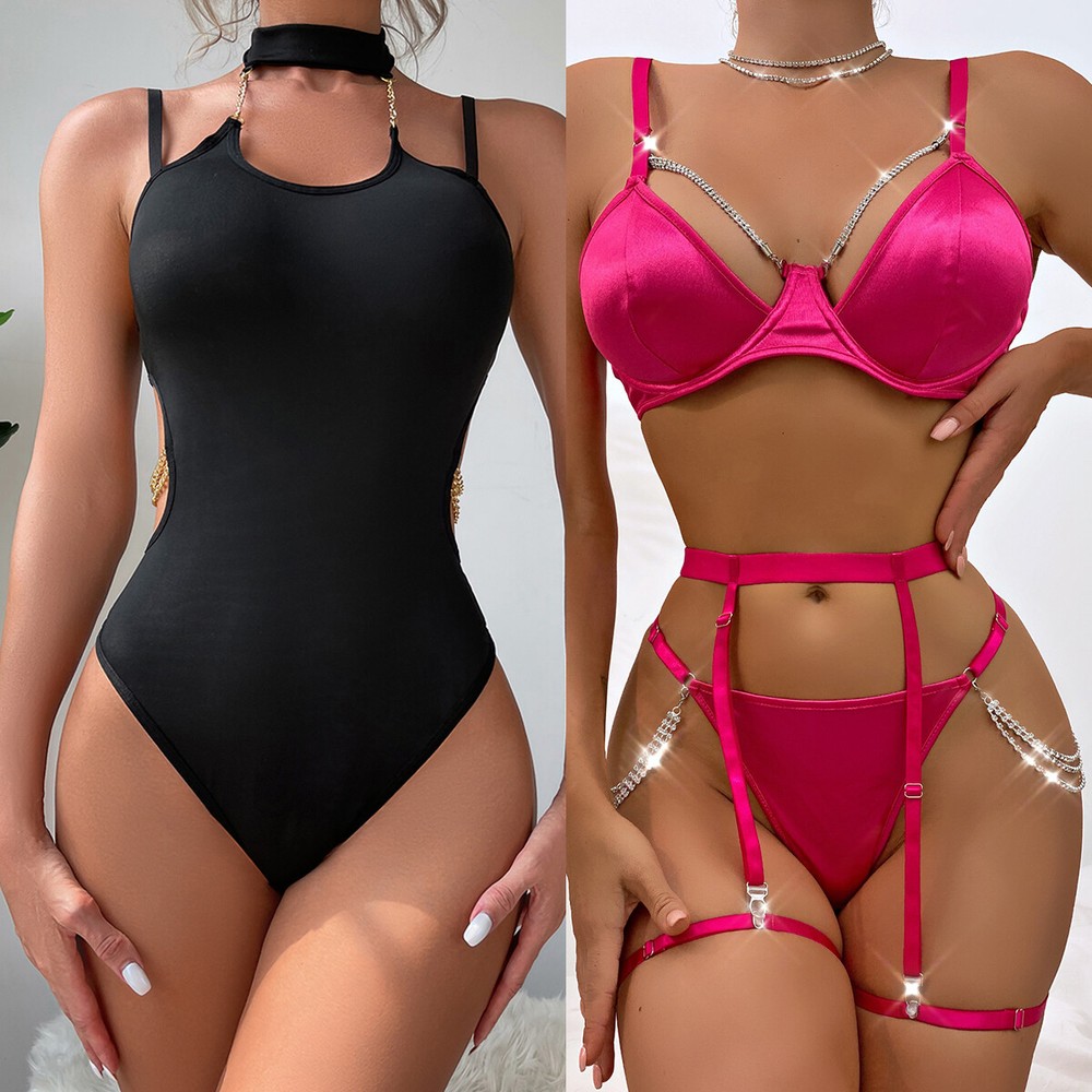 Sexy Satin Babydoll Bra & Thong Set - Women's Lingerie Sleepwear Nightwear Gift