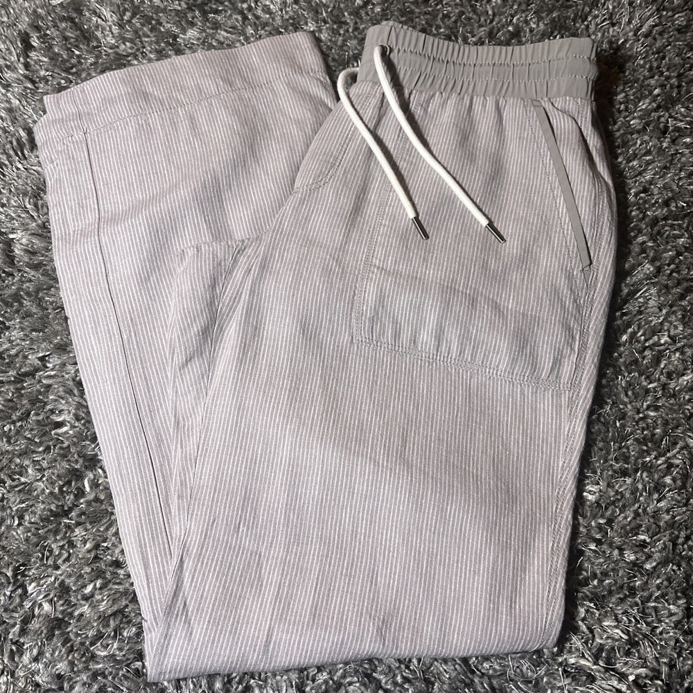 Athleta Striped Bali Linen Pants Drawstring Elastic Waist Straight Leg Women’s 6