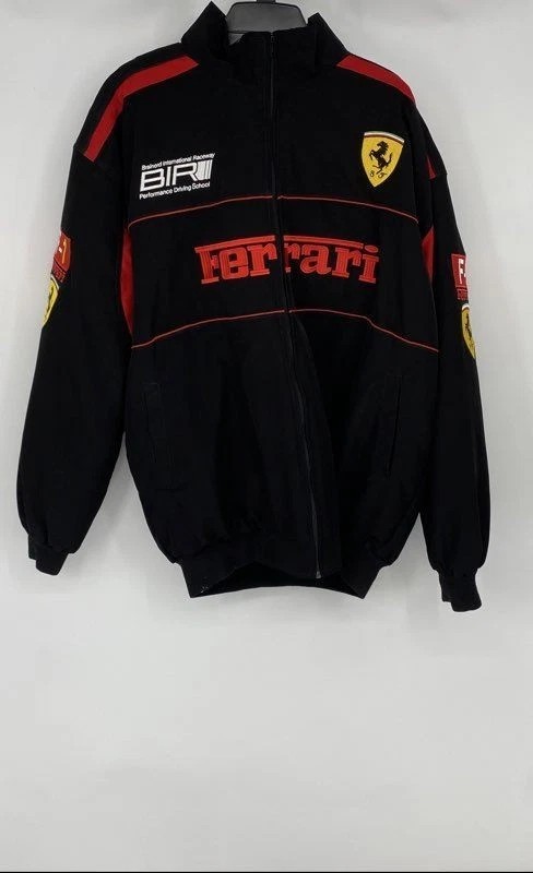 Vintage Ferrari Mens Black Long Sleeve Racing Jacket Size XXL F1 Leclerc Lewis
