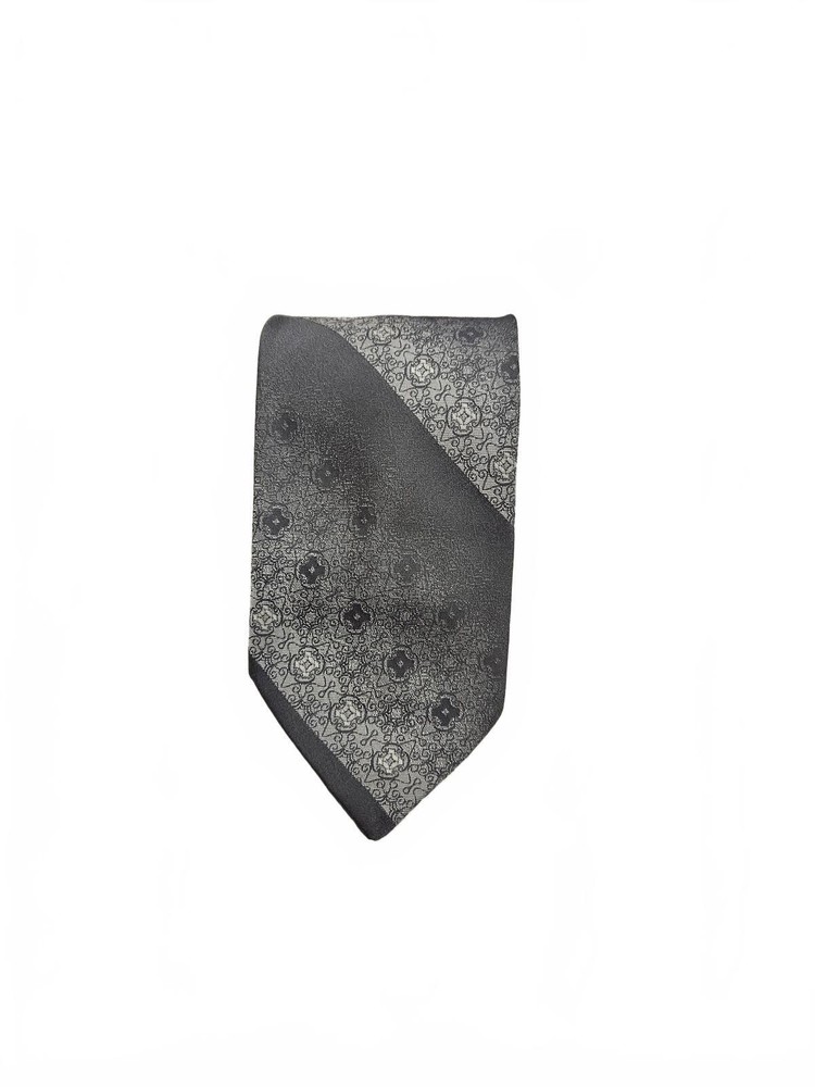 Wemlon by Wembley Vintage Gray and Black Patterned 100% Polyester Tie