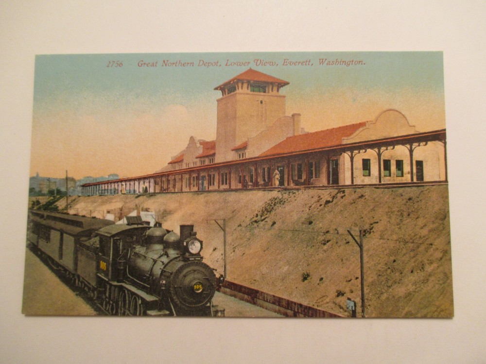 Everett Washington Postcard Great Northern Depot Lower view WA WN