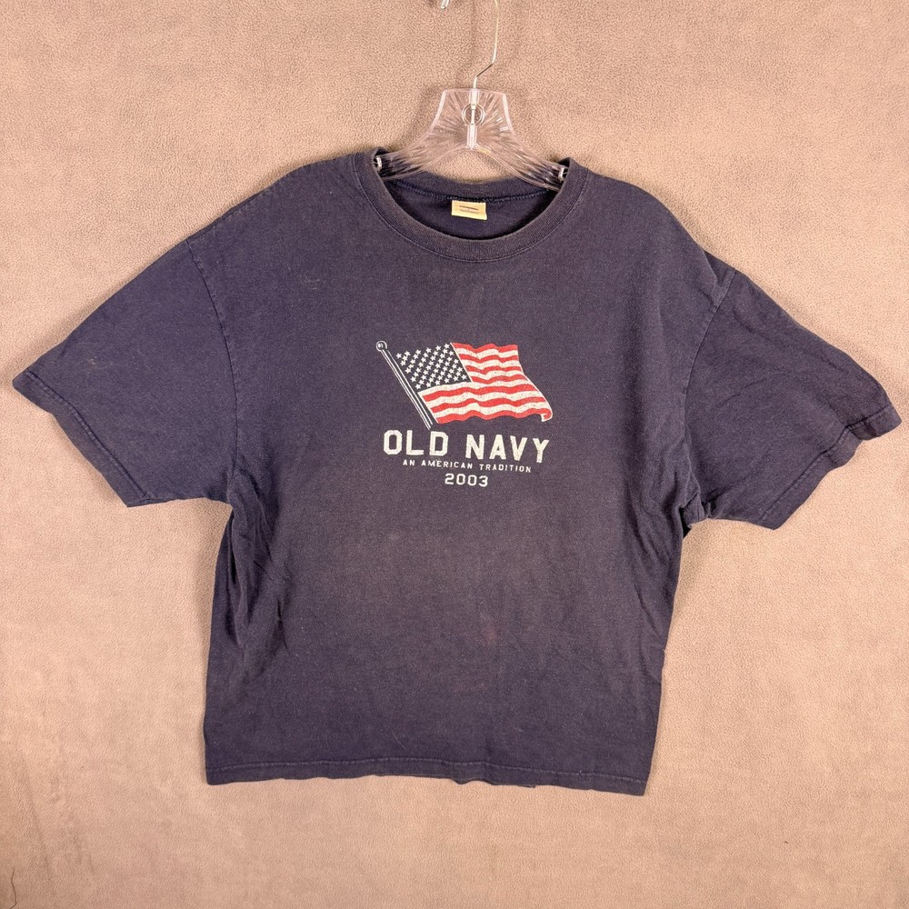 Vintage 2003 Old Navy White USA Flag Patriotic T-Shirt Mens Size L Y2K Americana