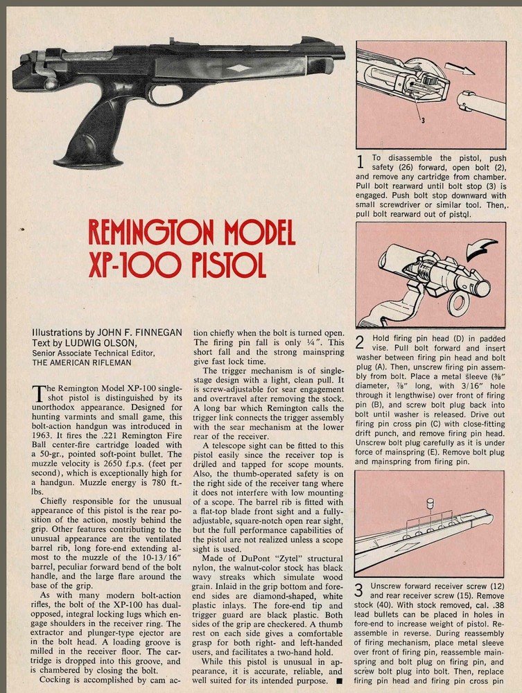 1976 REMINGTON XP-100 Pistol Schematic parts list  Assembly Article