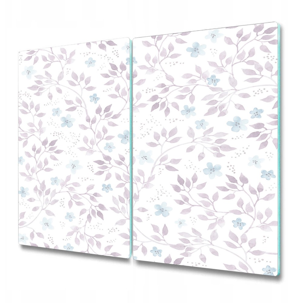 Tempered Glass Chopping Board Ditsy flower-sand leaves grey and blue 2x30x52