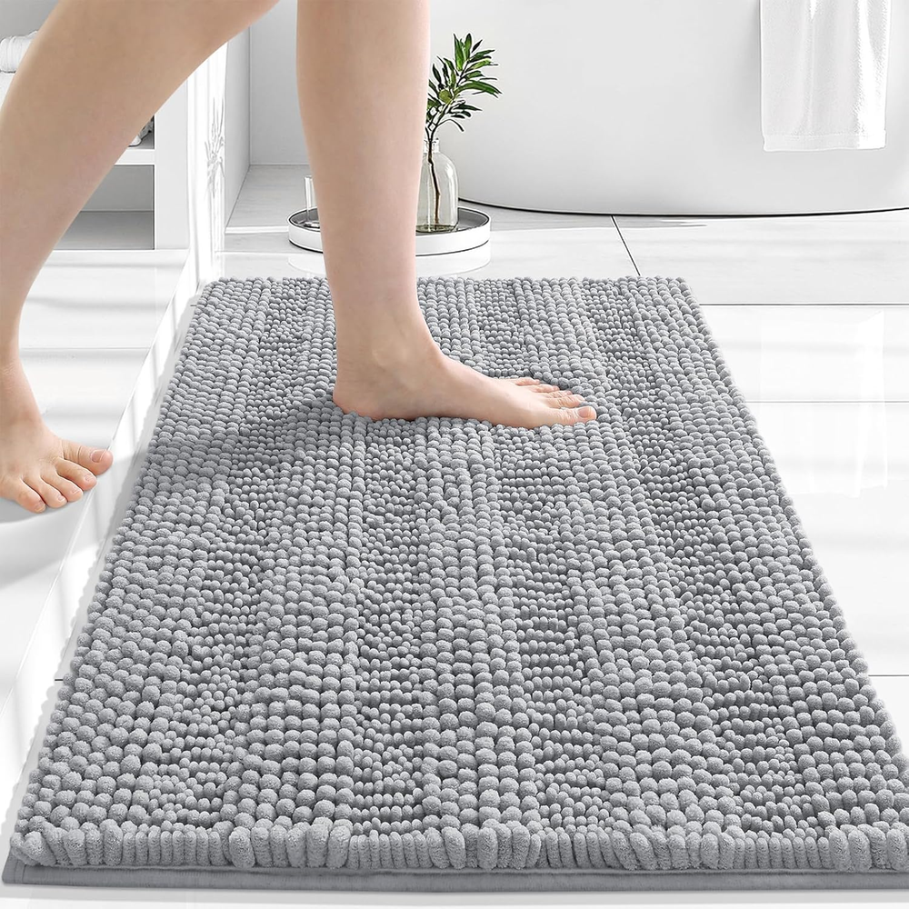 Chenille Striped Bath Mat 24x16 Extra Thick Absorbent Non-Slip Bathroom Rug
