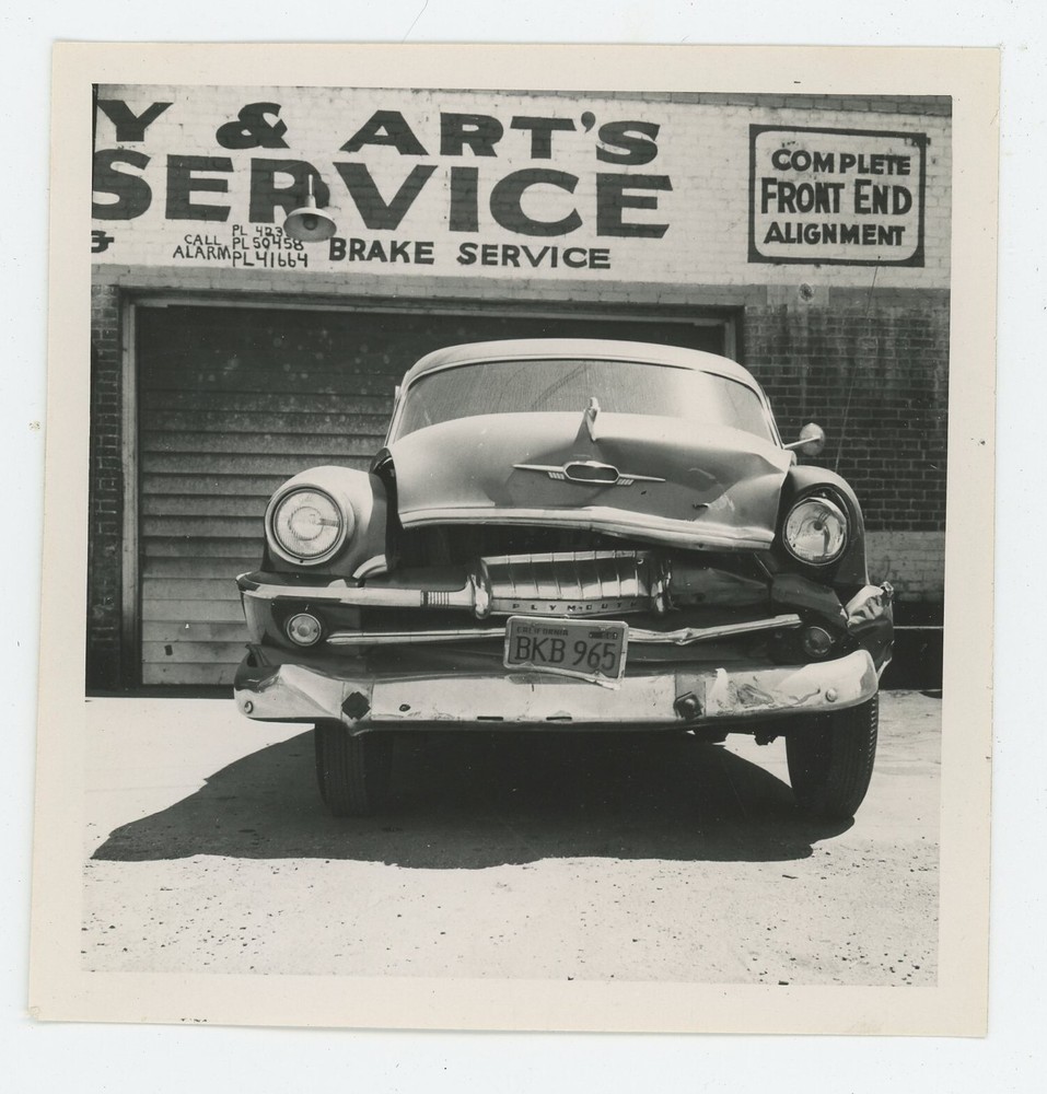 Vintage Photo Barney & Art Auto Repair Garage Car Wreck Plymouth Savoy CA 1950s
