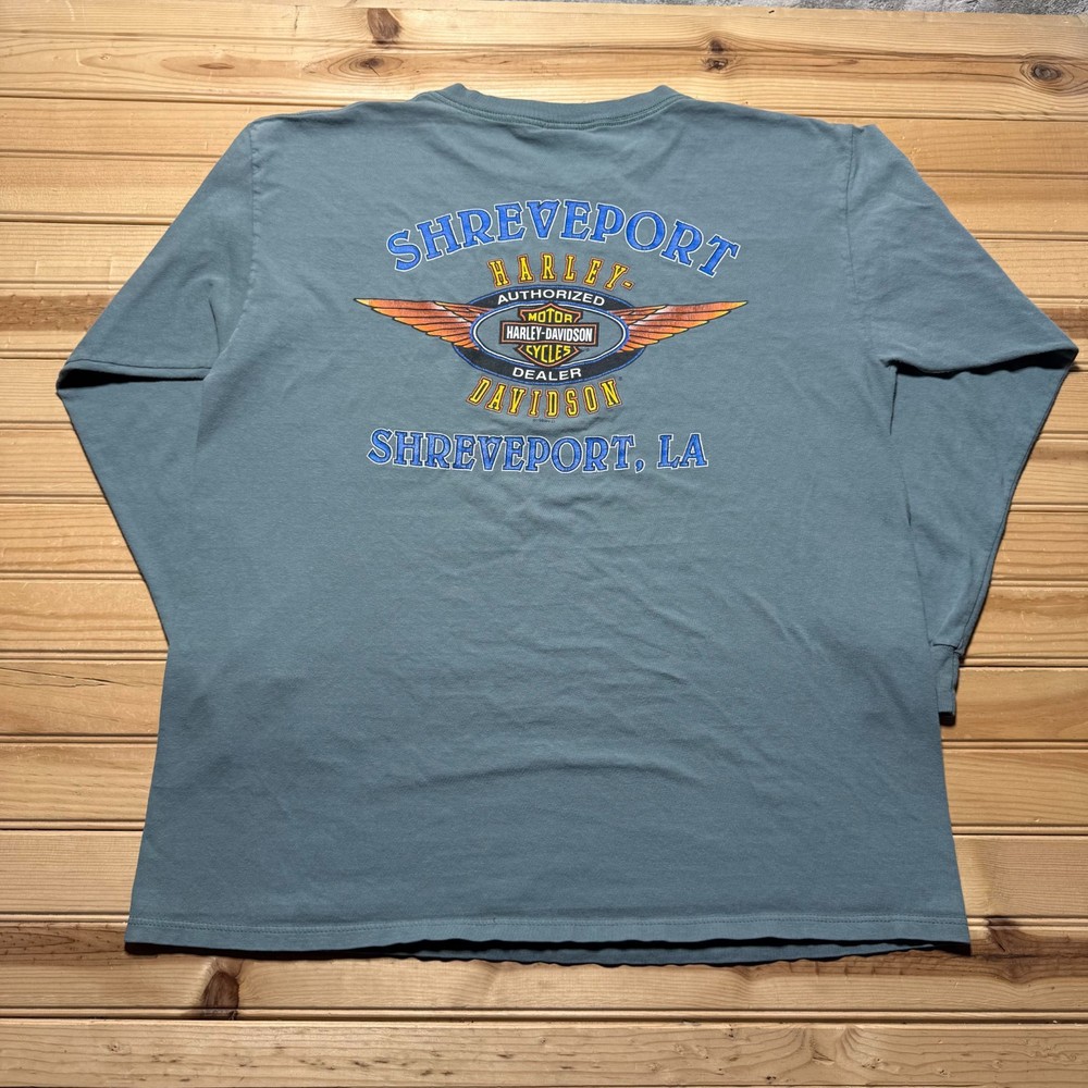 Vintage Y2K 2000 Harley-Davidson Shreveport Louisiana Long Sleeve Biker Shirt XL