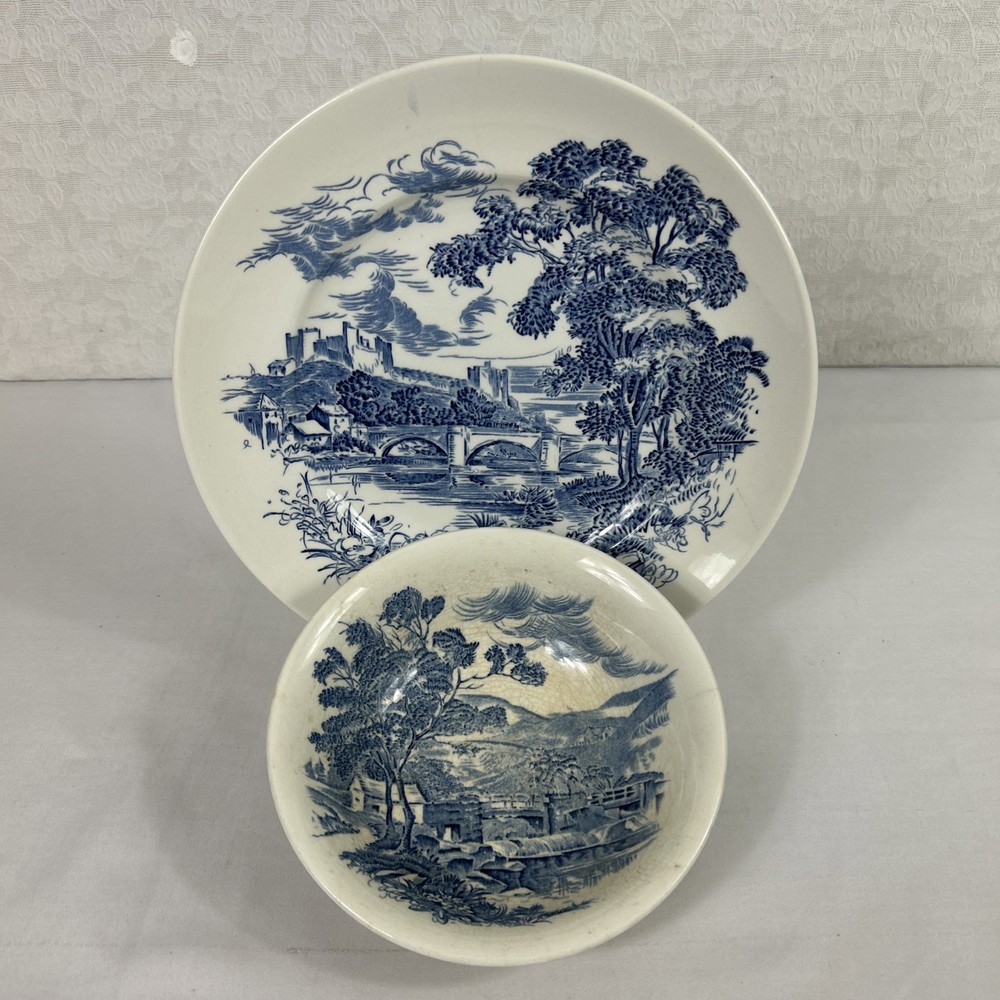 Enoch Wedgwood Countryside Blue (1) Dinner (1) Soup Bowl - Lot of 2