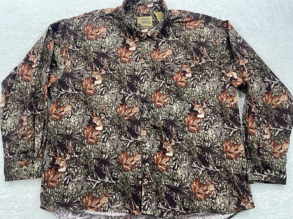 Camo Shirt Mens XL Long Sleeve Button Field Tested Outdoor Life Deer Hunting