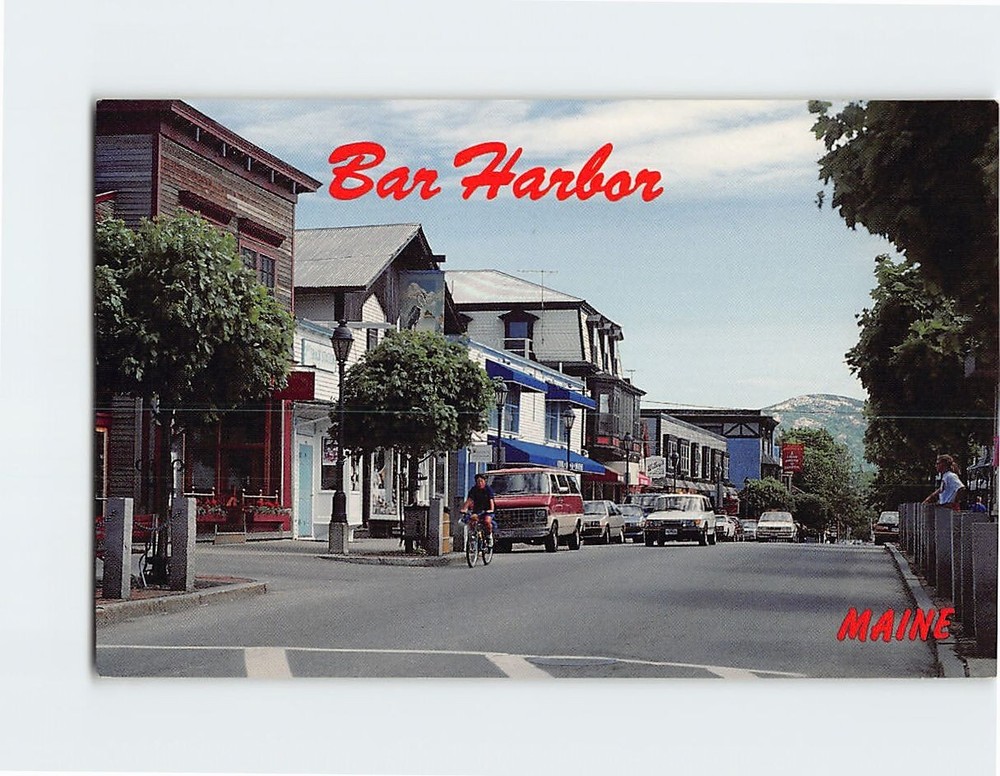 Postcard Main Street in Bar Harbor Maine USA