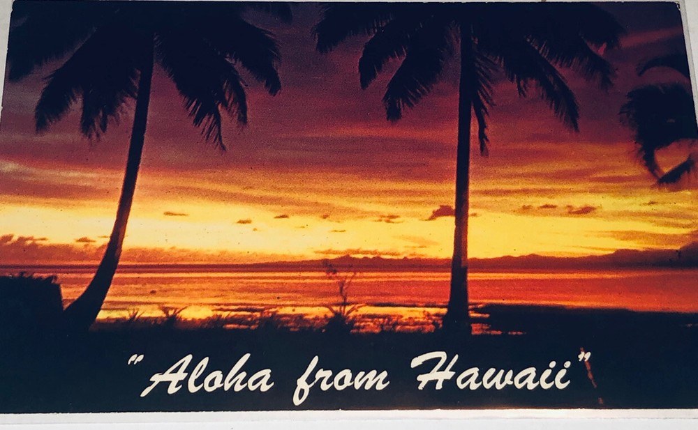 Vintage Postcard View of Tropical Sunset Aloha From Honolulu Hawaii K131