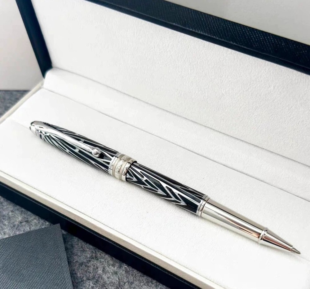 Deluxe Centenary Metal Series Black - Silver Color 0.7mm Rollerball Pen No Box