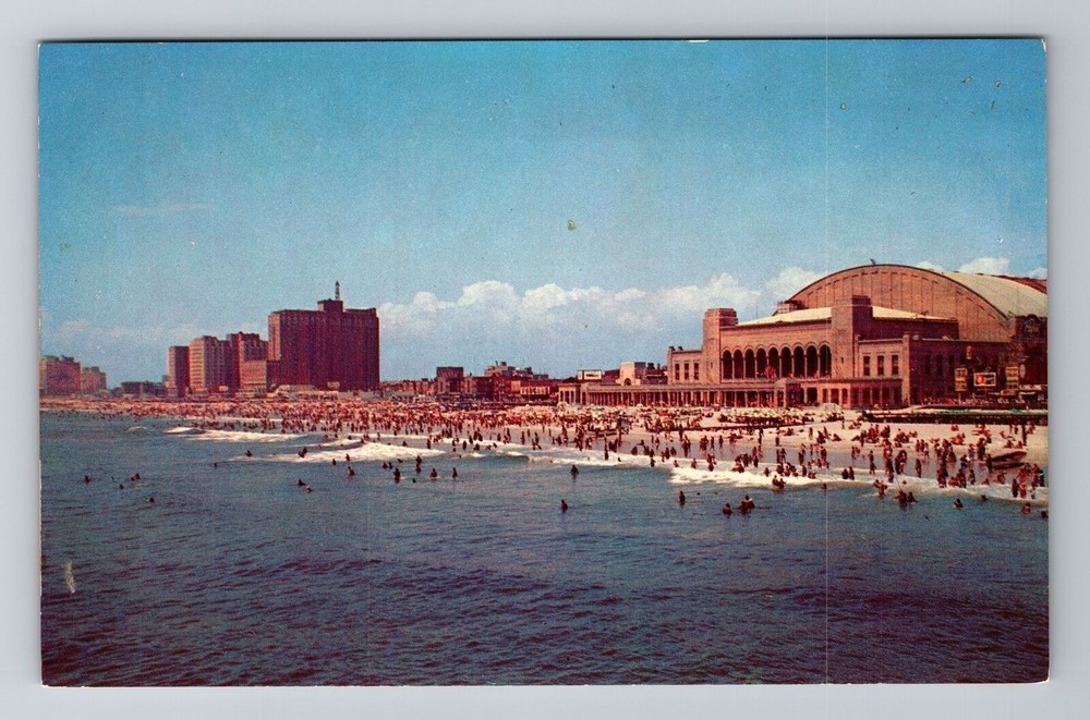Atlantic City NJ-New Jersey, Convention Hall, Beach, Hotels Vintage Postcard