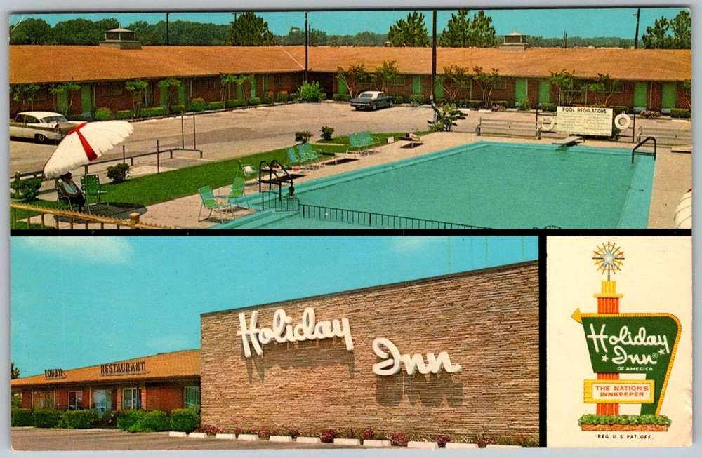 Vtg Postcard Holiday Inn Swimming Pool Alexandria, LA 1960s