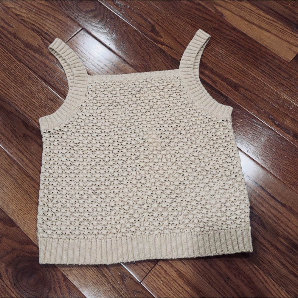 J.Crew Womens Woven Knit Tank Top Beige Square Neck Medium NWT Beachy Vacation