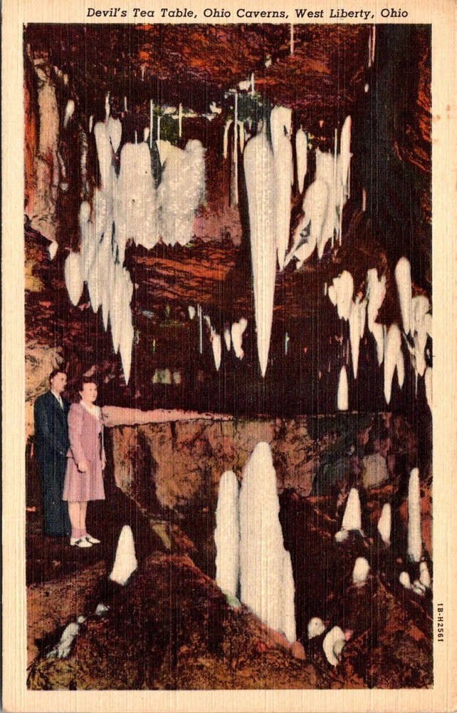 Dr Jim Stamps Ohio Caverns Devils Tea Table Postcard West Liberty Vintage Scenic