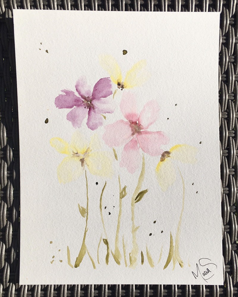 Maria Scalf Flower Floral Nature ORIGINAL PAINTING Watercolor 9x12 Expressionism