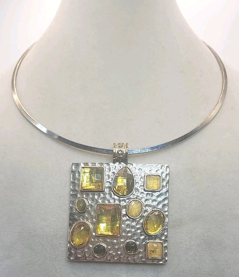 Vintage Omega Goldtone Choker Necklace With Citrine Colored Crystal Pendant