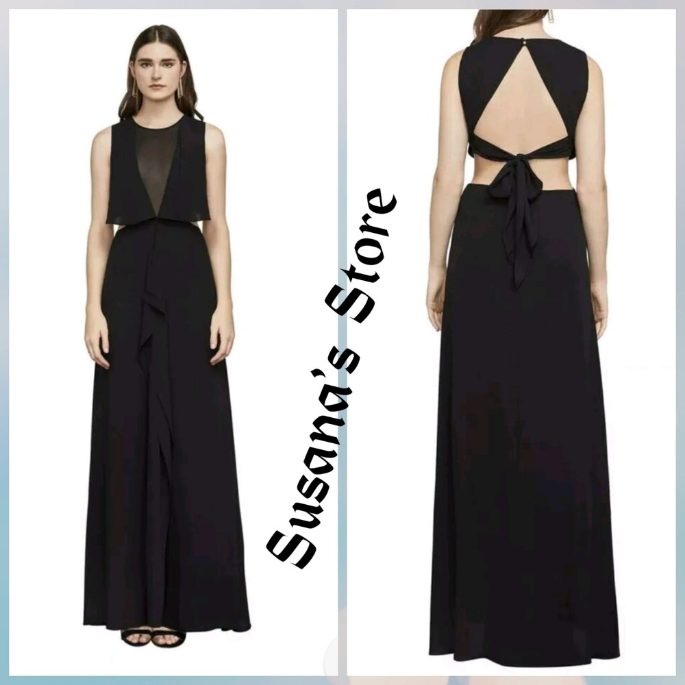 Nwt Bcbg Maxazria Ruffle Cascade Open Back Gown Maxi Dress Size 8 Msrp $298