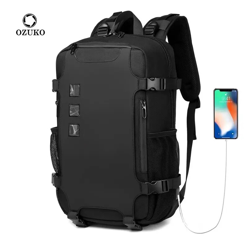 Ozuko New Waterproof Men Backpack Business Laptop Bag USB Charge Capacity Travel