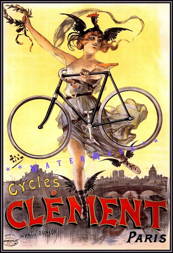 Vintage 1898 Clement Bicycle Poster Print with French Woman in Galic Headdress