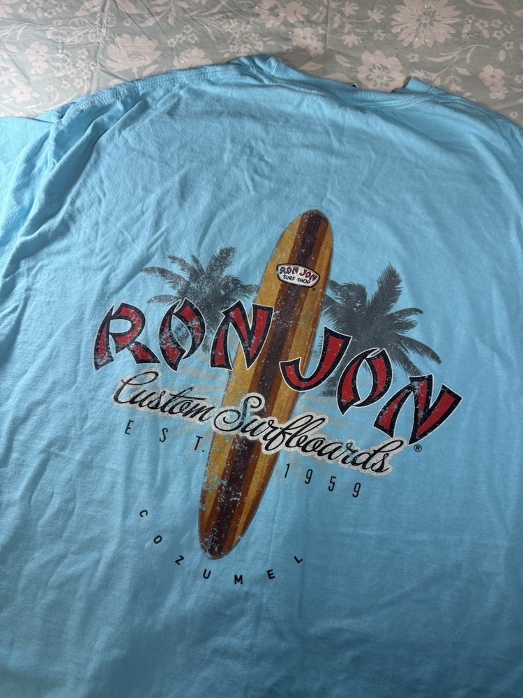 Ron Jon Surf Shop Mens 2XL XXL T-Shirt Blue Cozumel Custom Surfboards Tropical