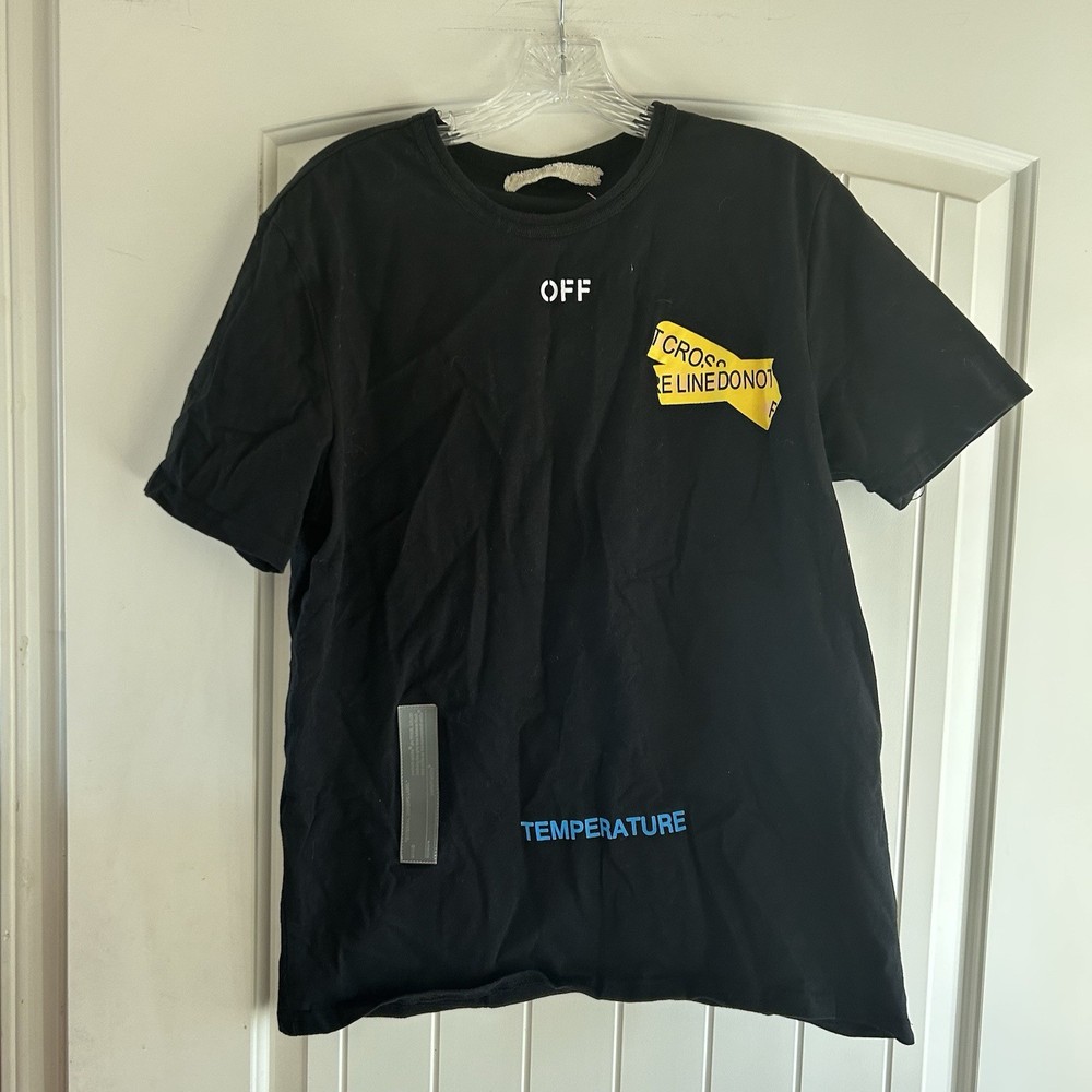 Off-White Temperature Fire Line Graphic Black Men's T-Shirt Size XL Authentic