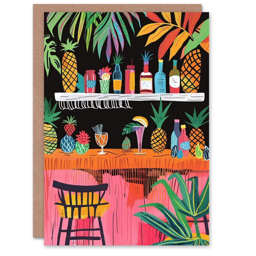 Tiki Bar Tropical Pineapples Bold Colourful Greeting Card Birthday Him Her