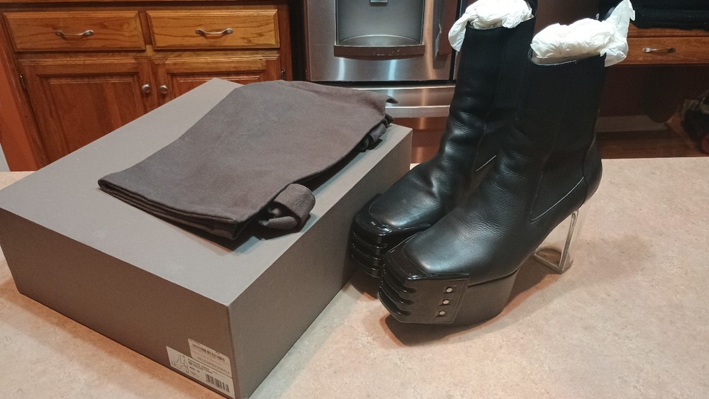 Rick Owens Black Grilled Kiss Boots with Clear Heel Size EU 46 US 13