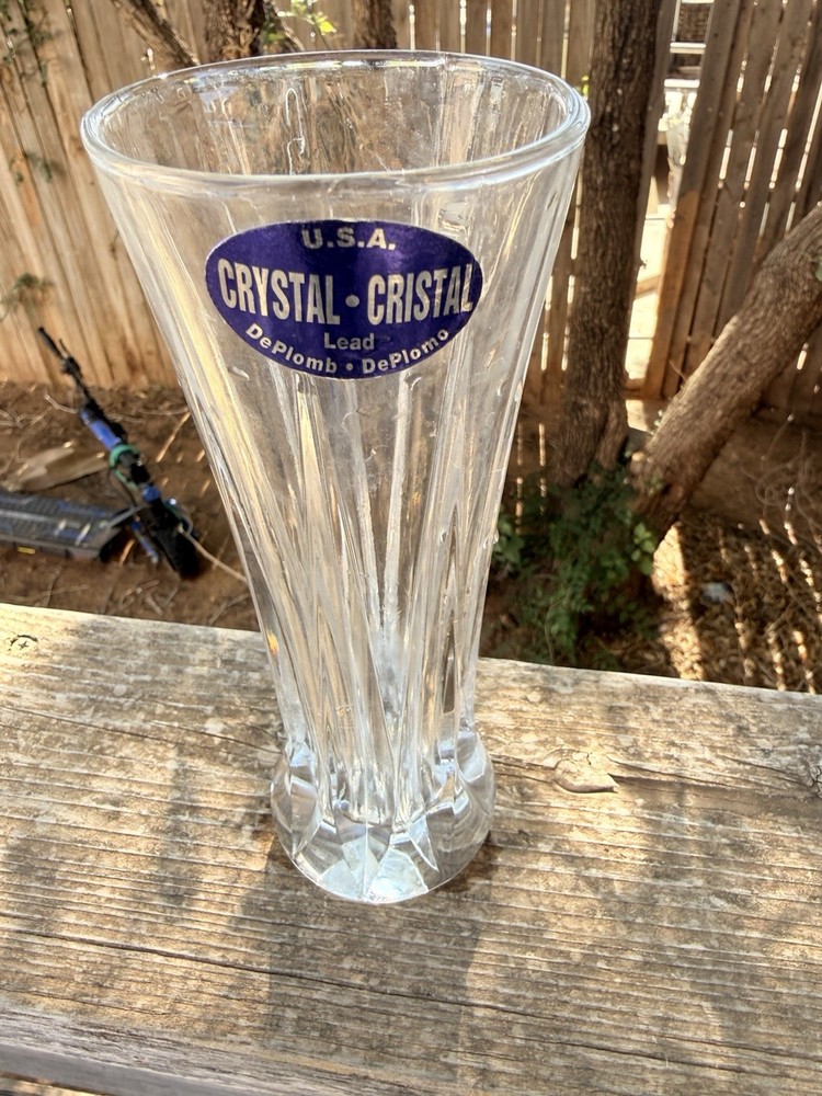 DePlomb Crystal Lead Vase 24% Scalloped Diamond Cut, 11