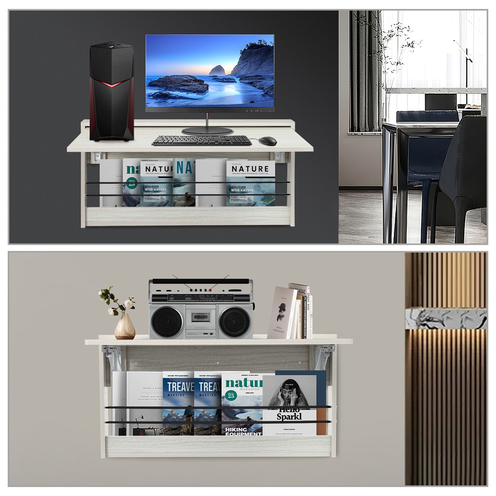 Wall Mounted Folding Table in Light Gray for Home or Office Use