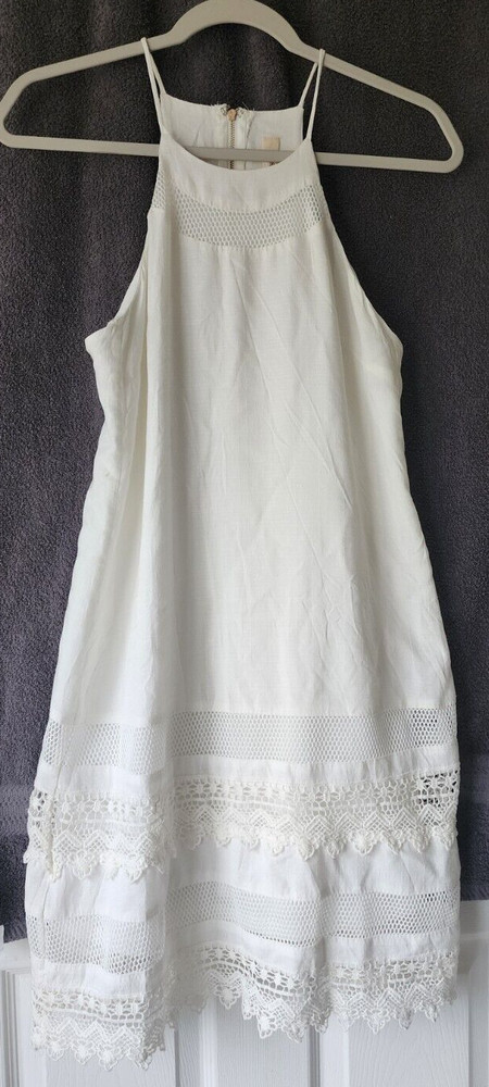 New Boho Lace Trim Dress White Cotton Women's Size Small