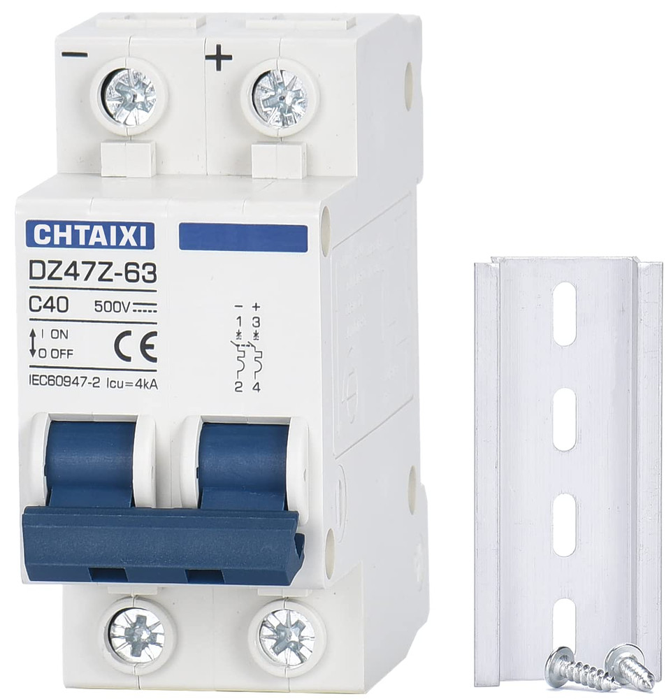 DC Miniature Circuit Breaker, 2 Pole 500V 40 Amp Isolator for Solar PV System, T