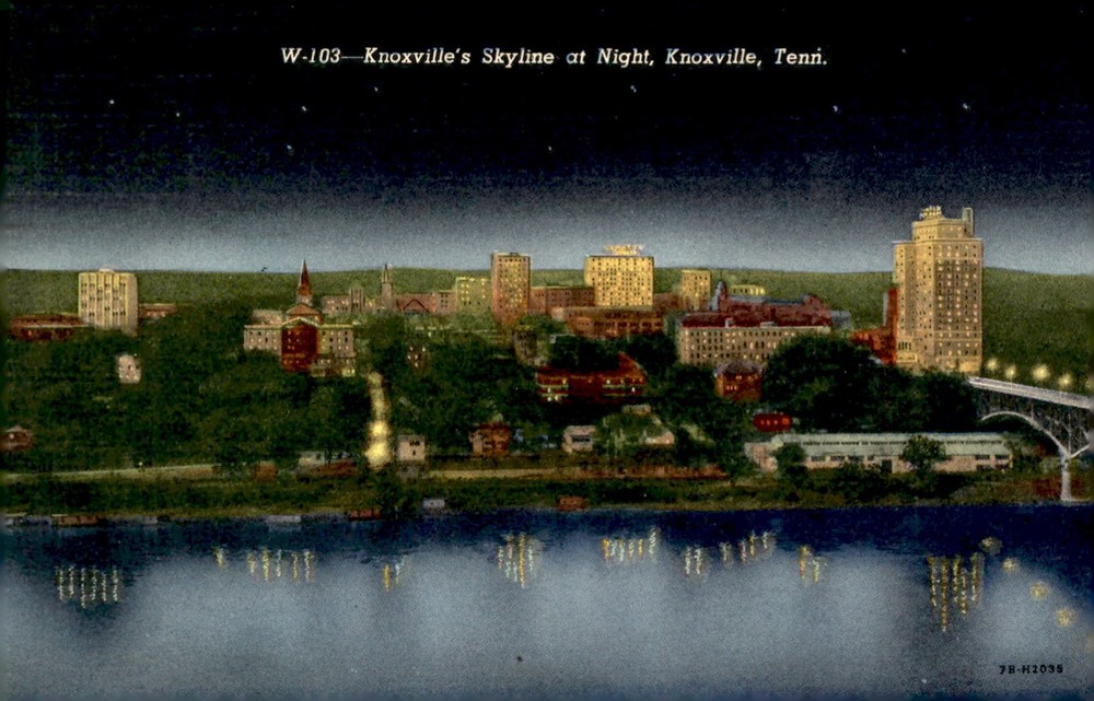 Knoxville's Skyline at Night, Werner News Agency, 1949 Postcard
